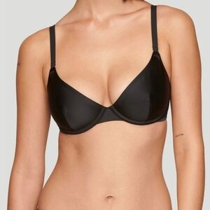 CUUP Bra The Plunge Satin Mesh Black Shine Bra 32H